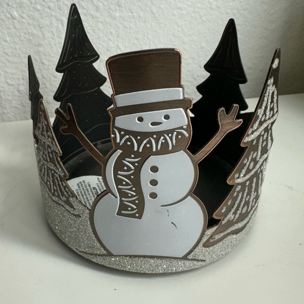 Festive Snowman Candle Holder - Silver and white